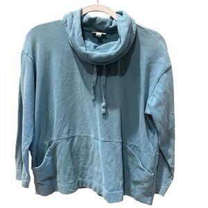 PureJill Teal Cinch Collared Long Sleeve Sweatshirt Top